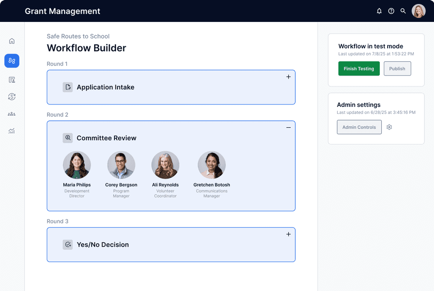 Screenshot of product showing the main homepage of the Grant Managment platform
