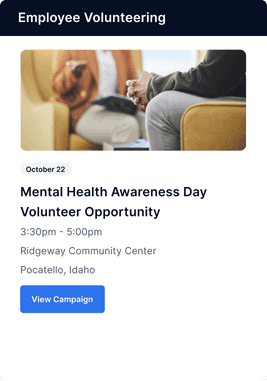 Screenshot of product showing an employee volunteer opportunity